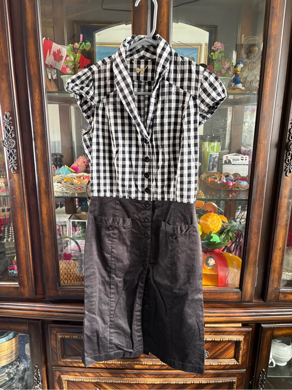 Black & White Gingham Top with Black Skirt Dress